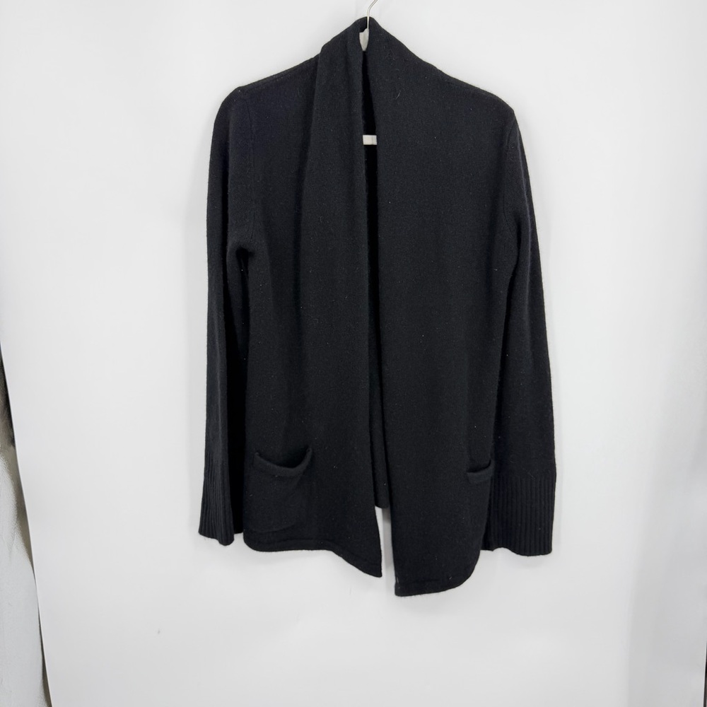 brazeau tricot 100%‎ cashmere cardigan black sz M 3 shawl collar ribbed cuffs